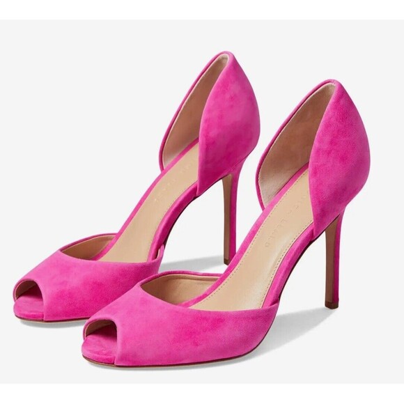 Veronica Beard Gator Suede Peep Toe Pumps Heels In Pink Sz 7 - Picture 1 of 11